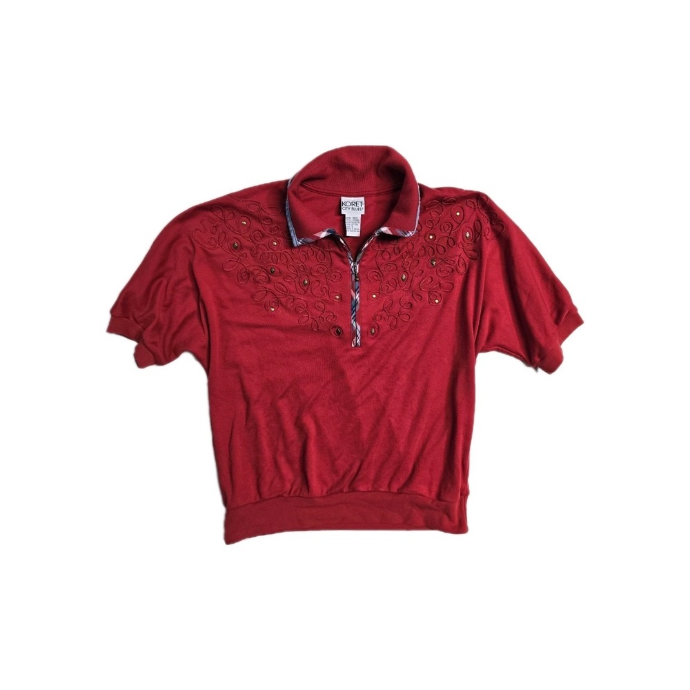Vintage‎ Koret City Blues Women's Red Blouse  Small 1/2 Zip Y2K